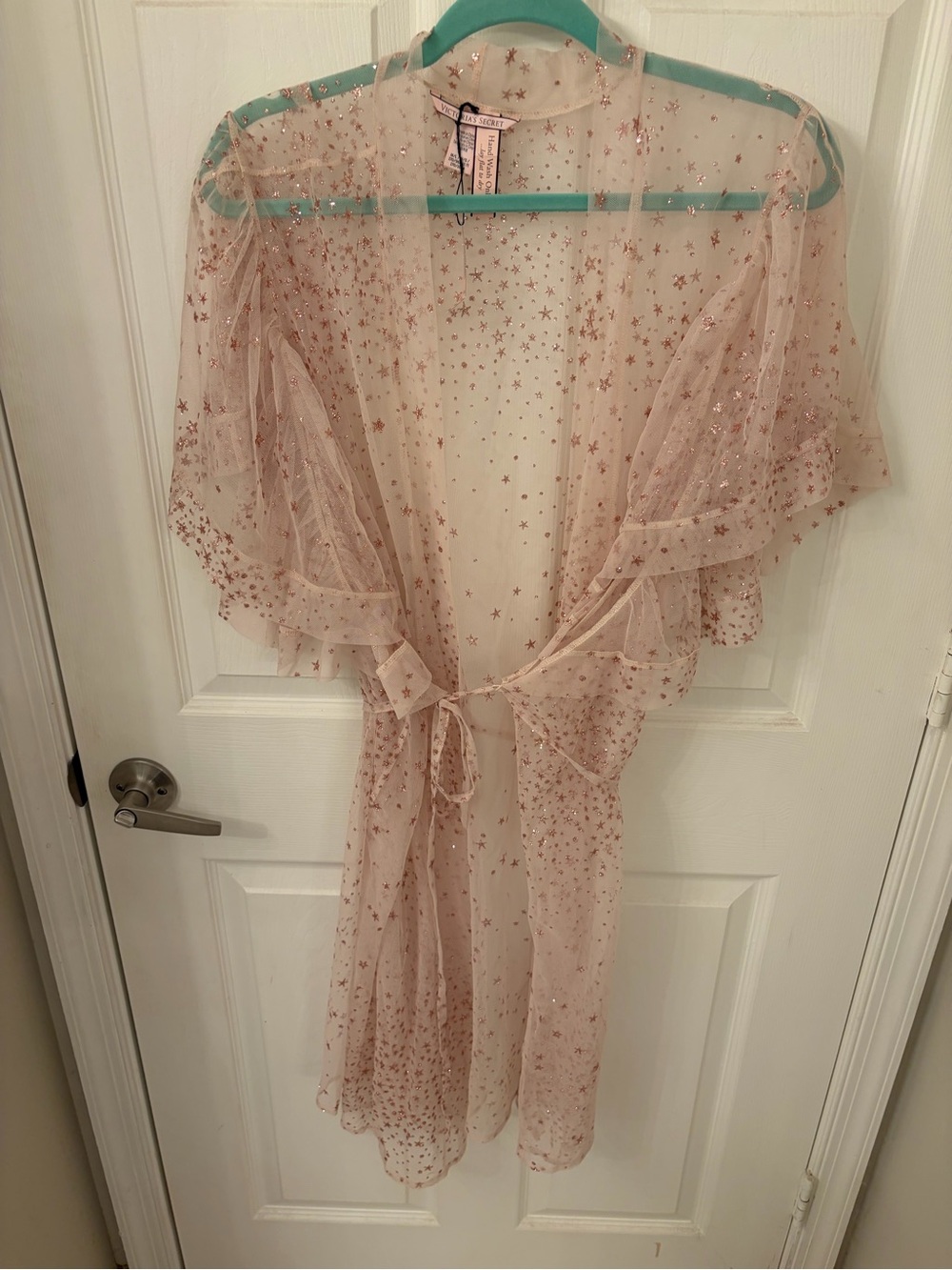 Victoria's Secret Rose Gold Star-Trim Sheer Tie Robe